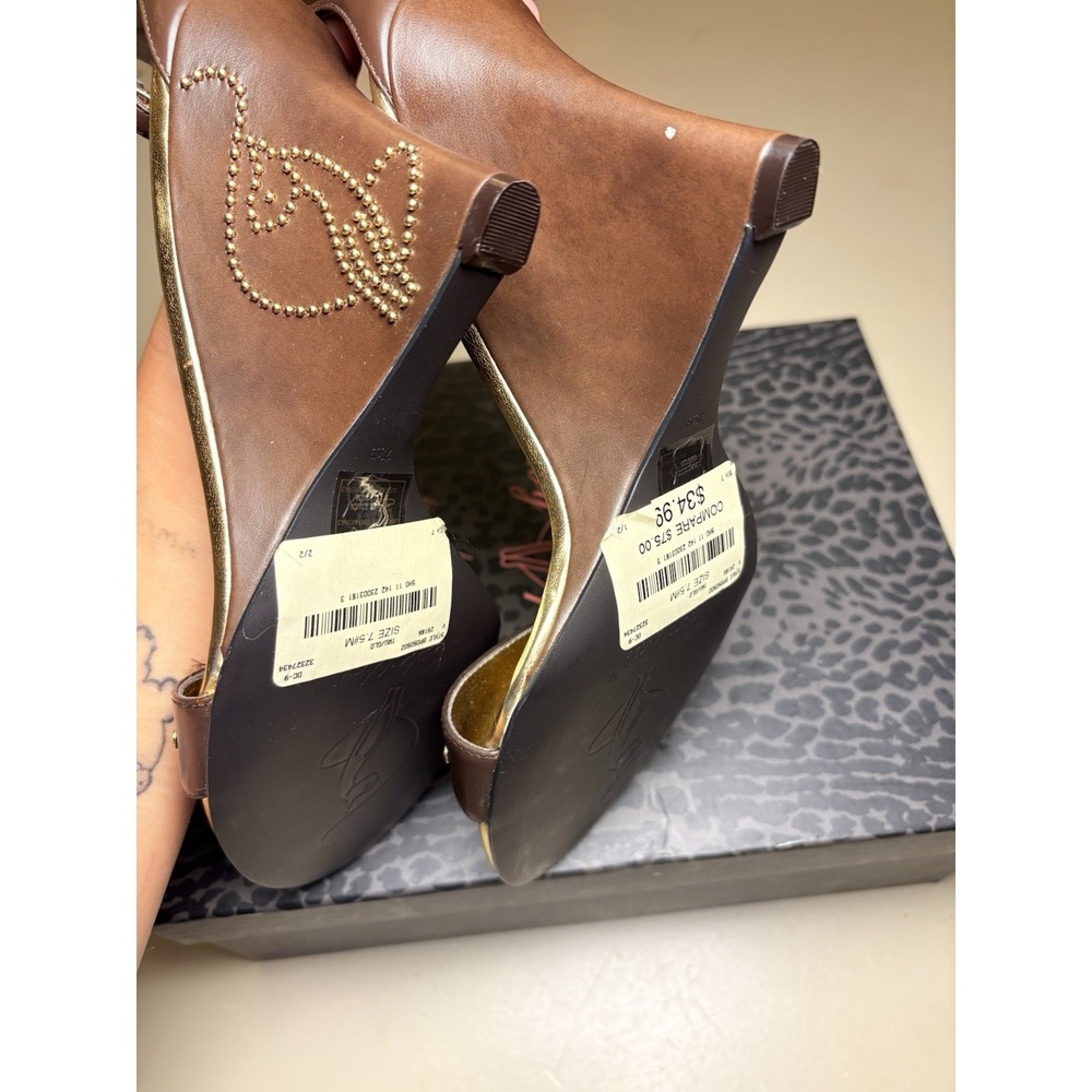 Y2K Vintage Baby Phat Gold Studded Cat Logo Platform Heel Wedge - Picture 5 of 6